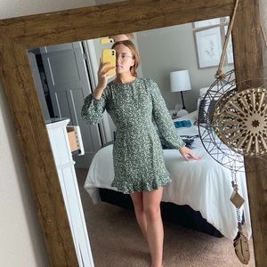 Lulus Green Floral Long Sleeve Mini Dress
